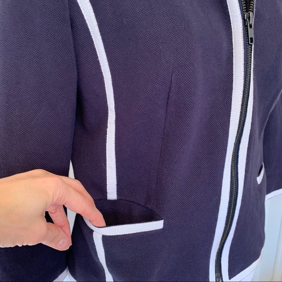 Crown & Ivy Navy Blue Zip Front Jacket with White Piping - Picture 4 of 5